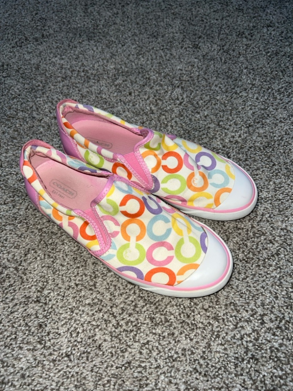Coach Kids Pink-Trim Slip-On Sneakers with Multicolor C Print
